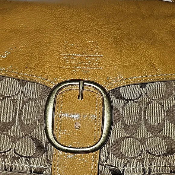 VTG Coach purse Y2K brown and patent leather yellow gold 12562 - Picture 2 of 12